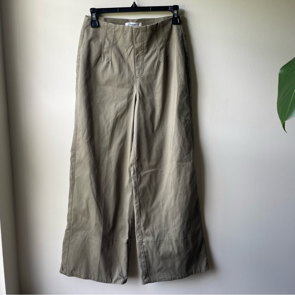 Spanx Twill Cropped Wide Leg Pants in Tucson Olive Women’s Flare Size Small - Picture 2 of 10